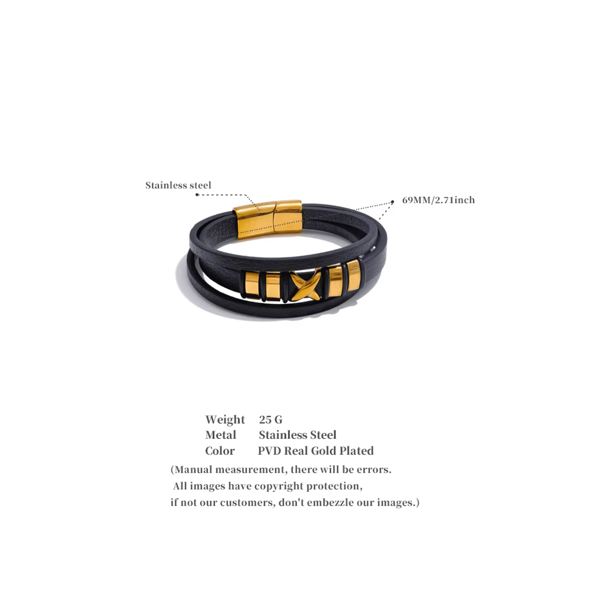 Stylish Wide Leather Stainless Steel Bracelet for Men