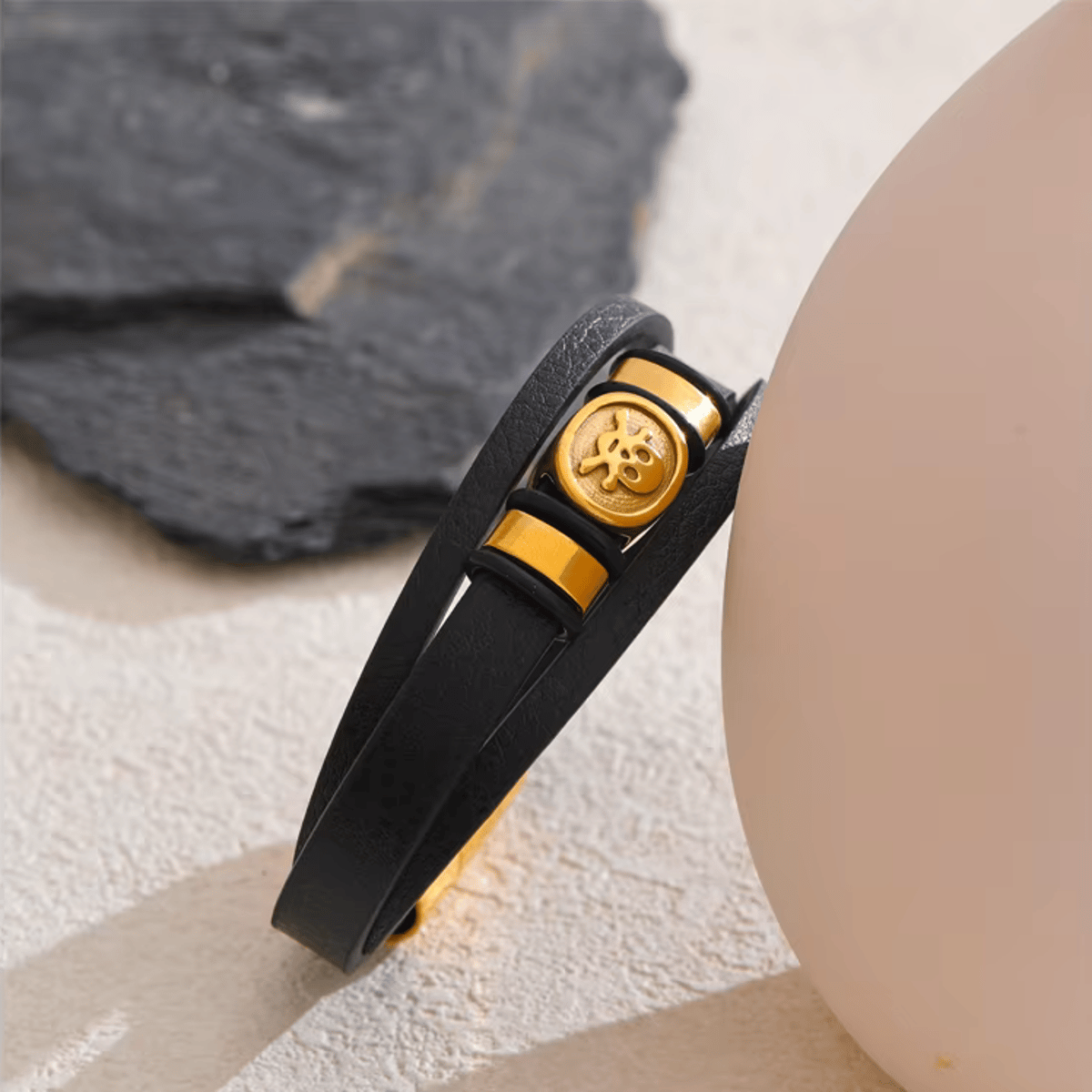 Bold 65mm Leather & Metal Skull Layered Bangle Bracelet