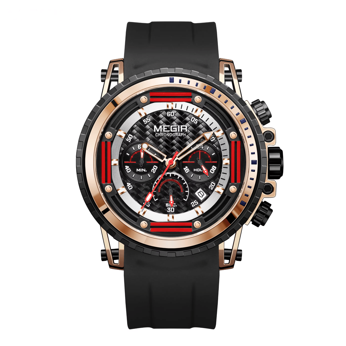 Men's Luxury Sports Chronograph Watch with Silicone Strap and Waterproof Features Men's Luxury Sports Chronograph Watch with Silicone Strap and Waterproof Features