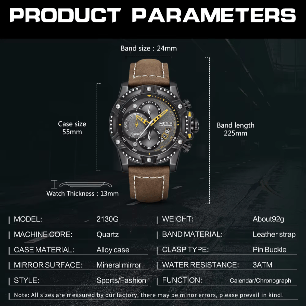 Fashionable Men's Chronograph Quartz Watch with Leather Strap