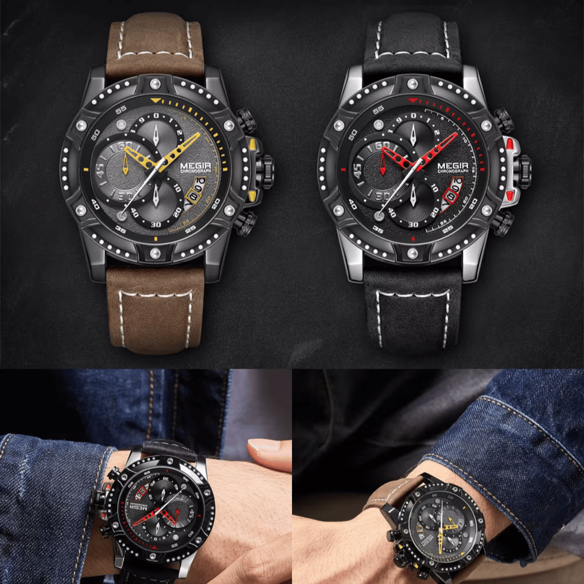 Fashionable Men's Chronograph Quartz Watch with Leather Strap