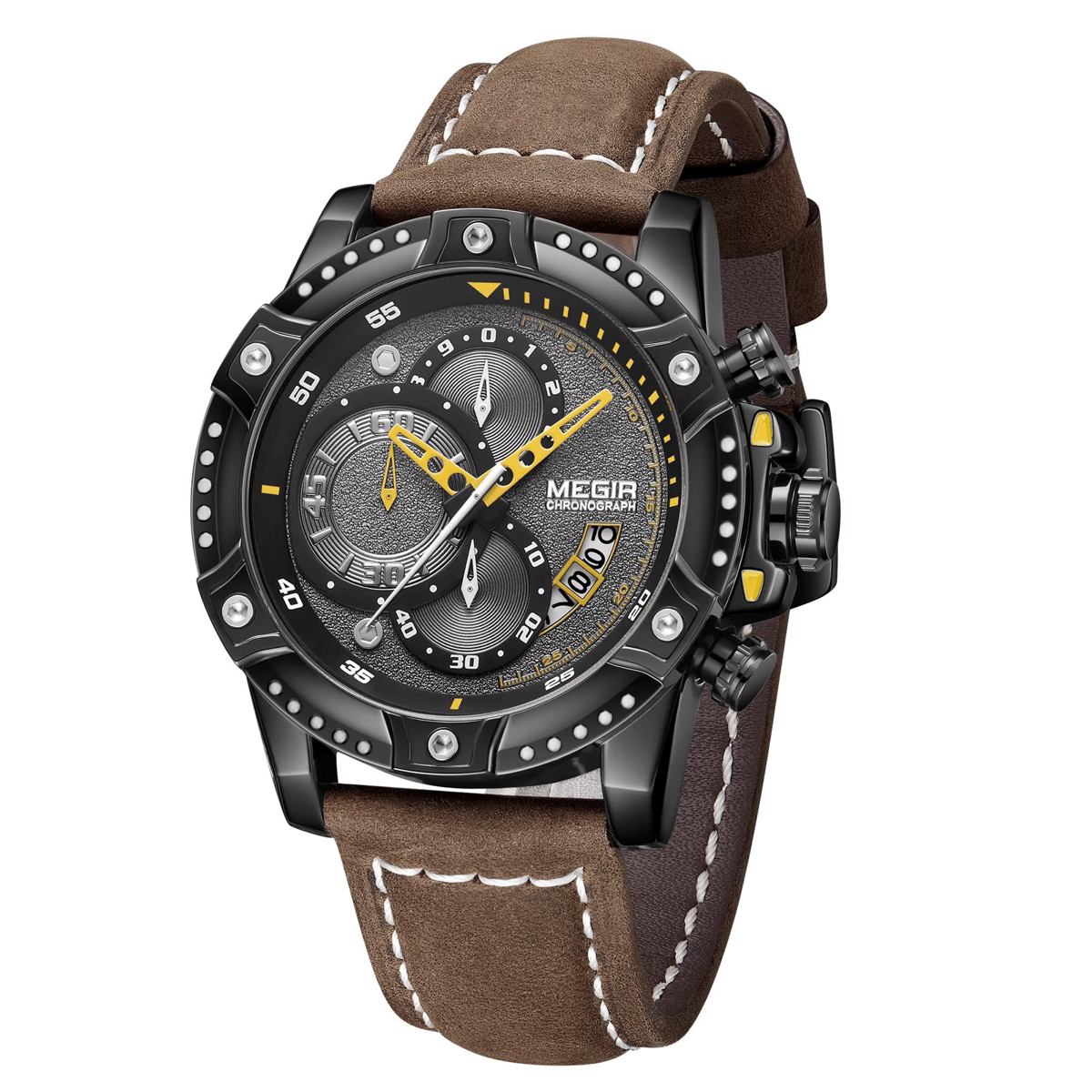 Fashionable Men's Chronograph Quartz Watch with Leather Strap