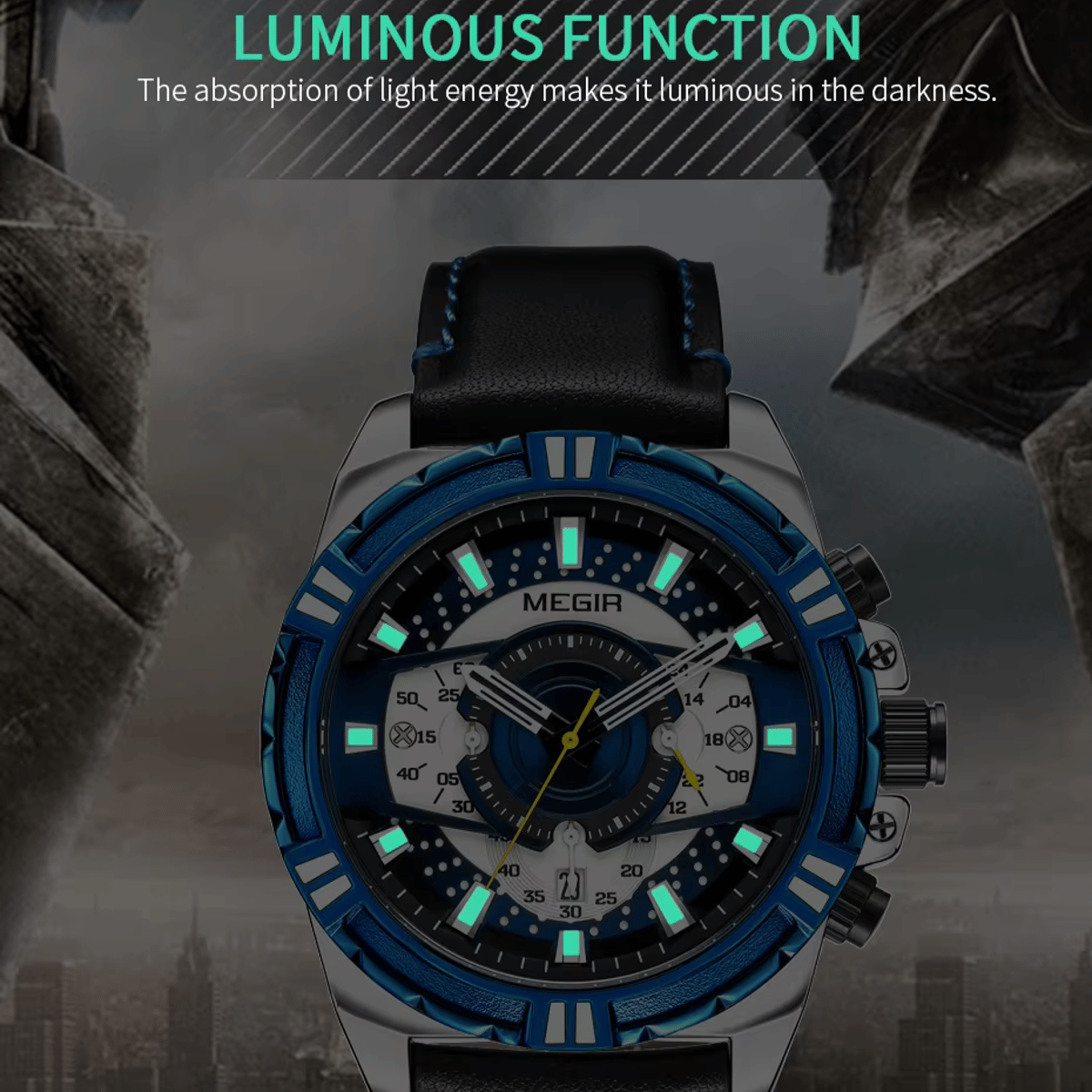 Luxury Men's Quartz Watch with Leather Strap and Luminous Features