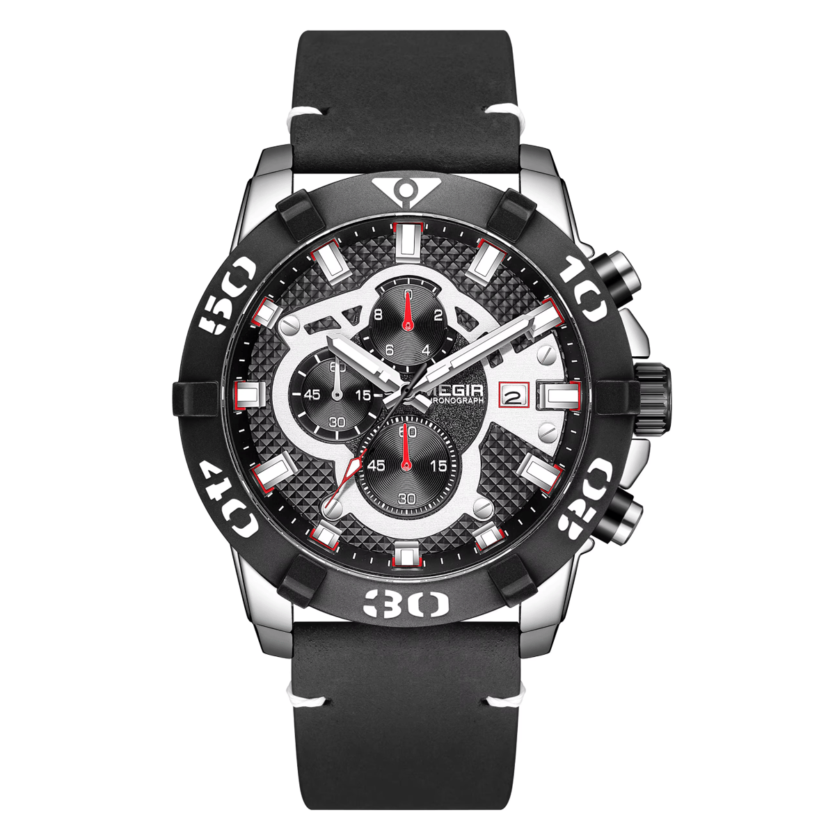 Stylish Chronograph Leather Strap Watch with Luminous Display Stylish Chronograph Leather Strap Watch with Luminous Display