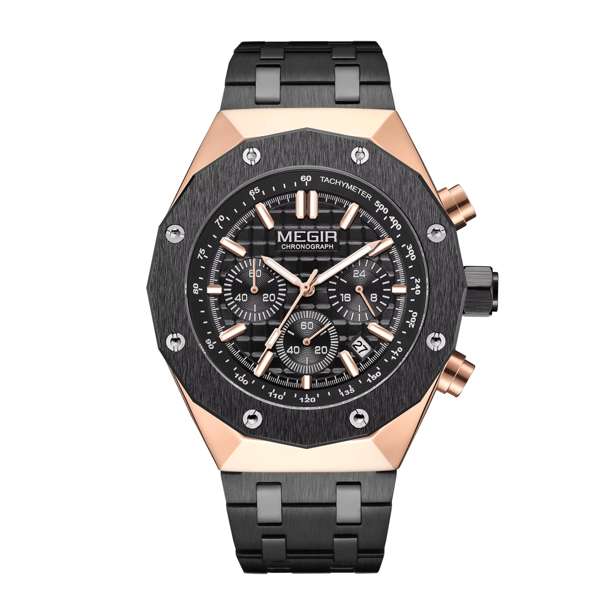 Stylish Men's Chronograph Watch with Luminous Hands and Steel Band Megir - Men's Dress Watches