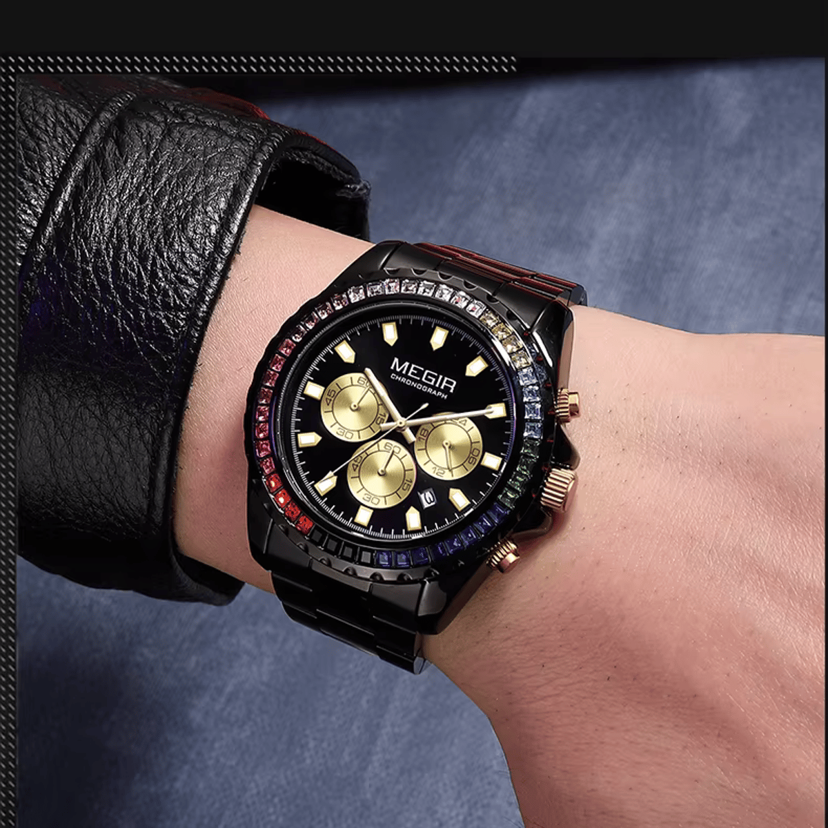 Men’s Luxury Quartz Watch with Diamonds and Chronograph Features Men’s Luxury Quartz Watch with Diamonds and Chronograph Features