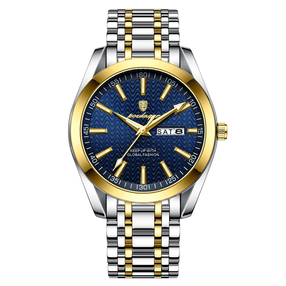 Elegant Stainless Steel Business Watch with Calendar and Luminous Dial