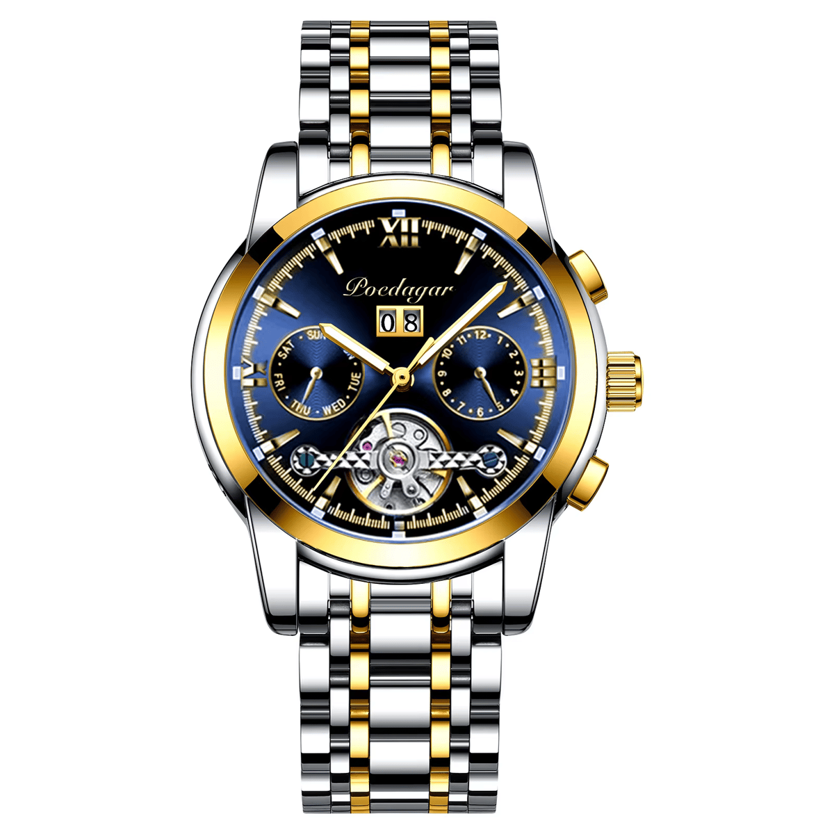 Elegant Mechanical Tourbillon Watch with Luminous Display & Date Poedagar - Men's Dress Watches