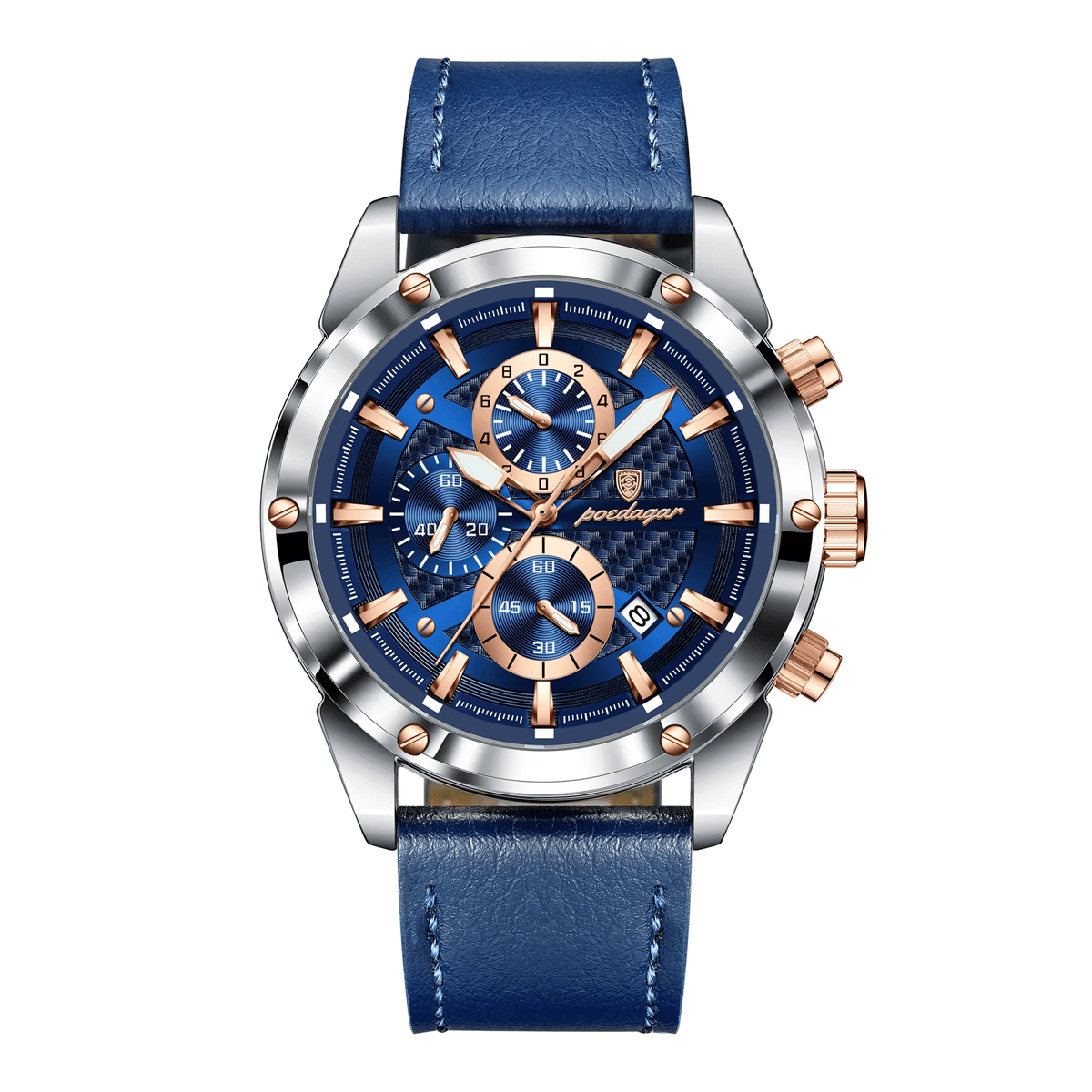 Luxury Chronograph Leather Strap Watch with Luminous Display Poedagar - Men's Dress Watches 7