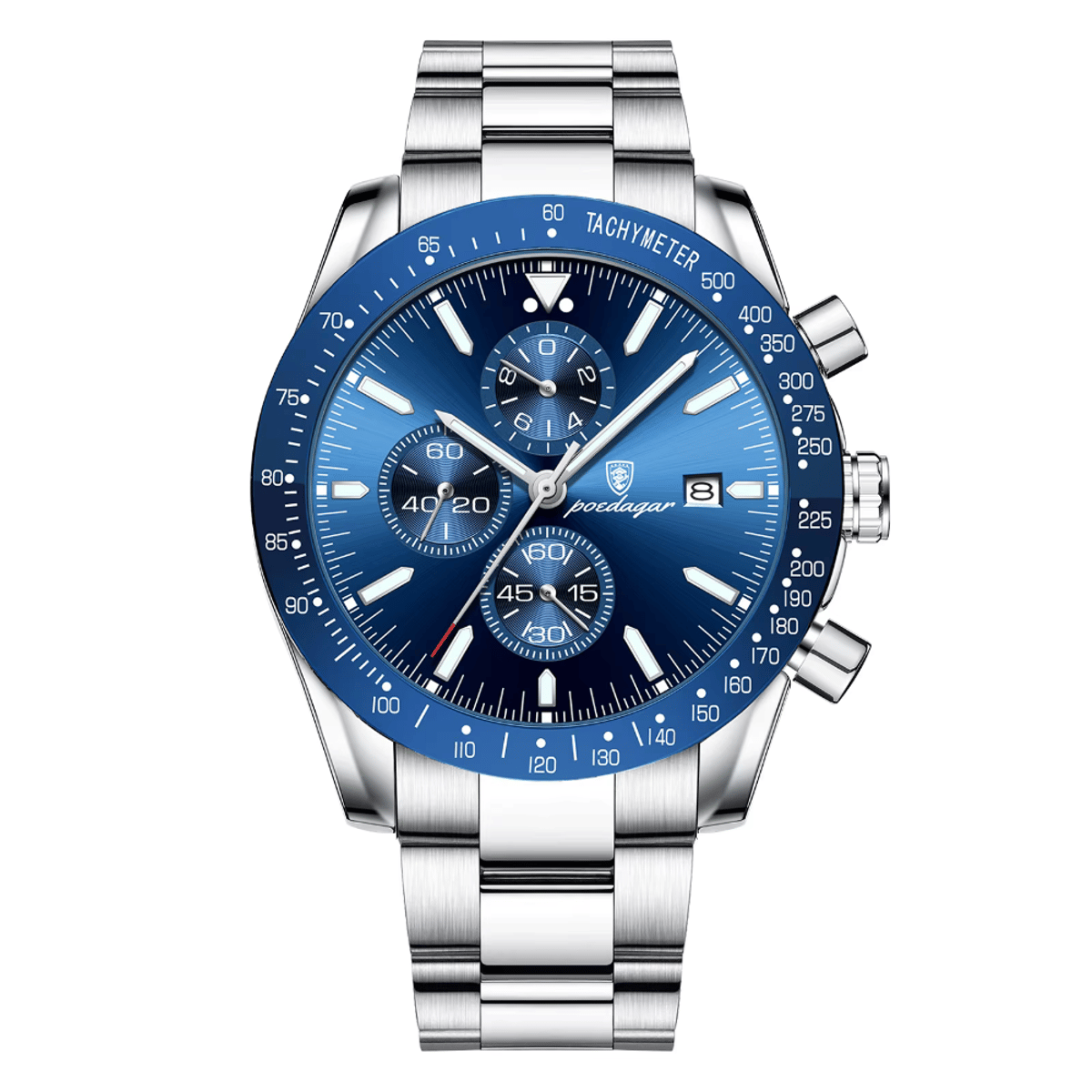 Luxury Chronograph Men's Watch with Stainless Steel and Calendar Poedagar - Men's Dress Watches