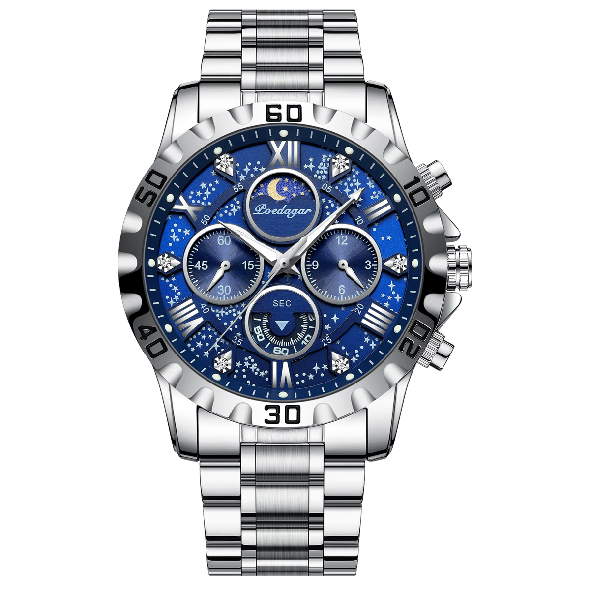 Elegant Chronograph Stainless Steel Men's Watch with Luminous Display