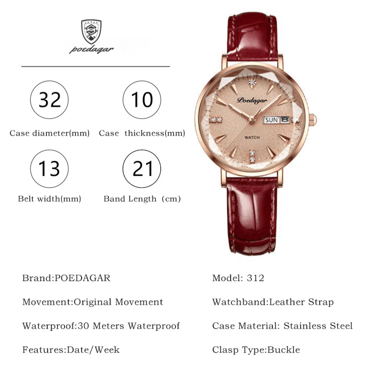 Elegant Ultra-Thin Leather Watch with Luminous Quartz Movement Poedagar - Women's Dress Watches 4