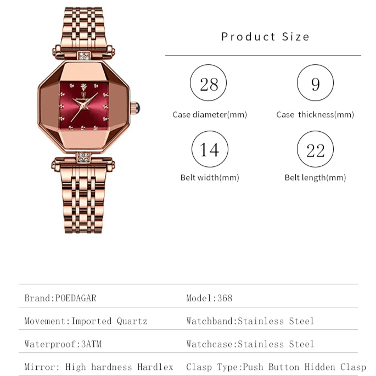 Elegant Diamond Accent Stainless Steel Women's Waterproof Quartz Watch