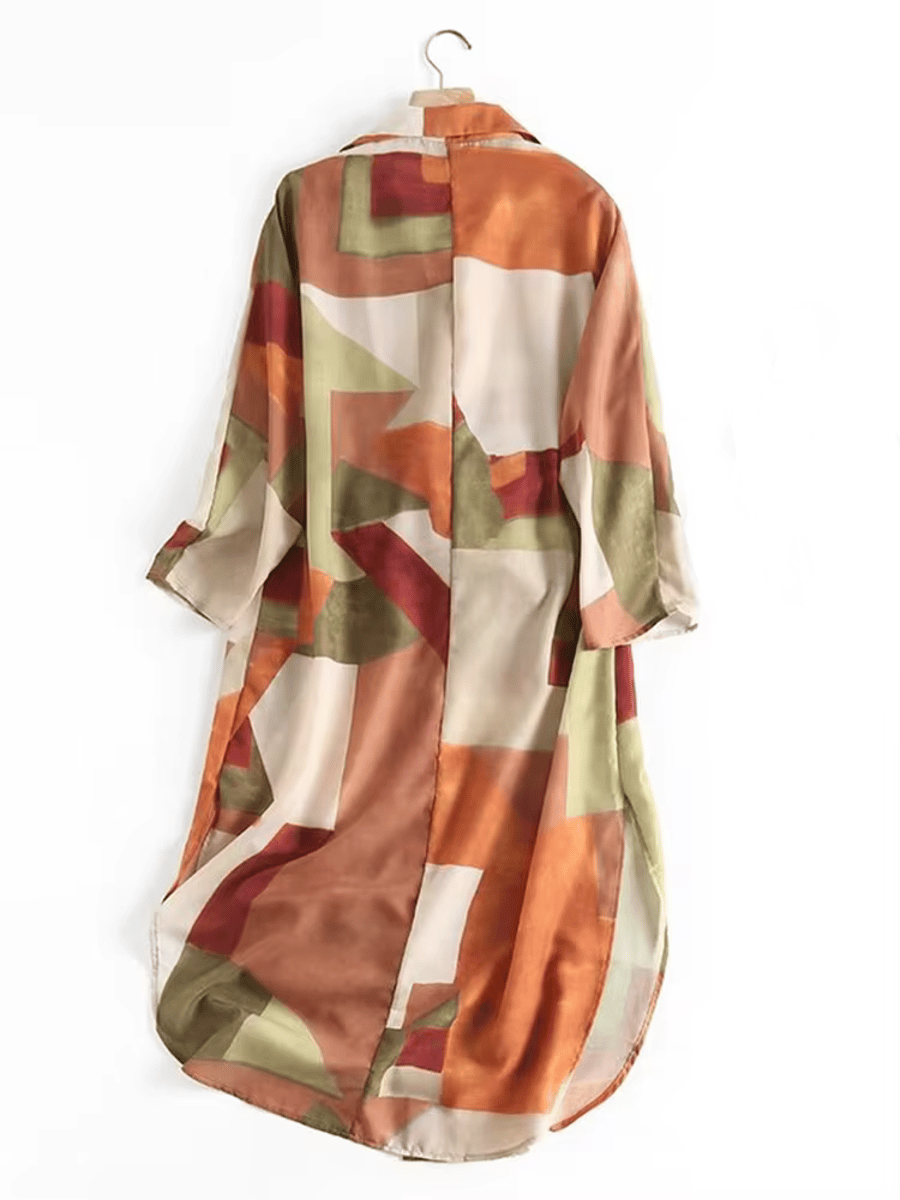 Vintage Print Belted Shirt Dress with Lapel and Sleeves Vintage Print Belted Shirt Dress with Lapel and Sleeves