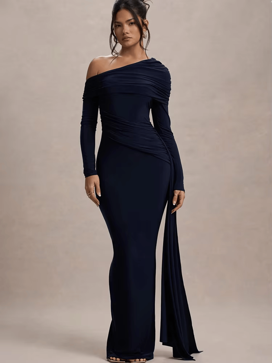 Elegant One Shoulder Long Sleeve Bodycon Evening Dress