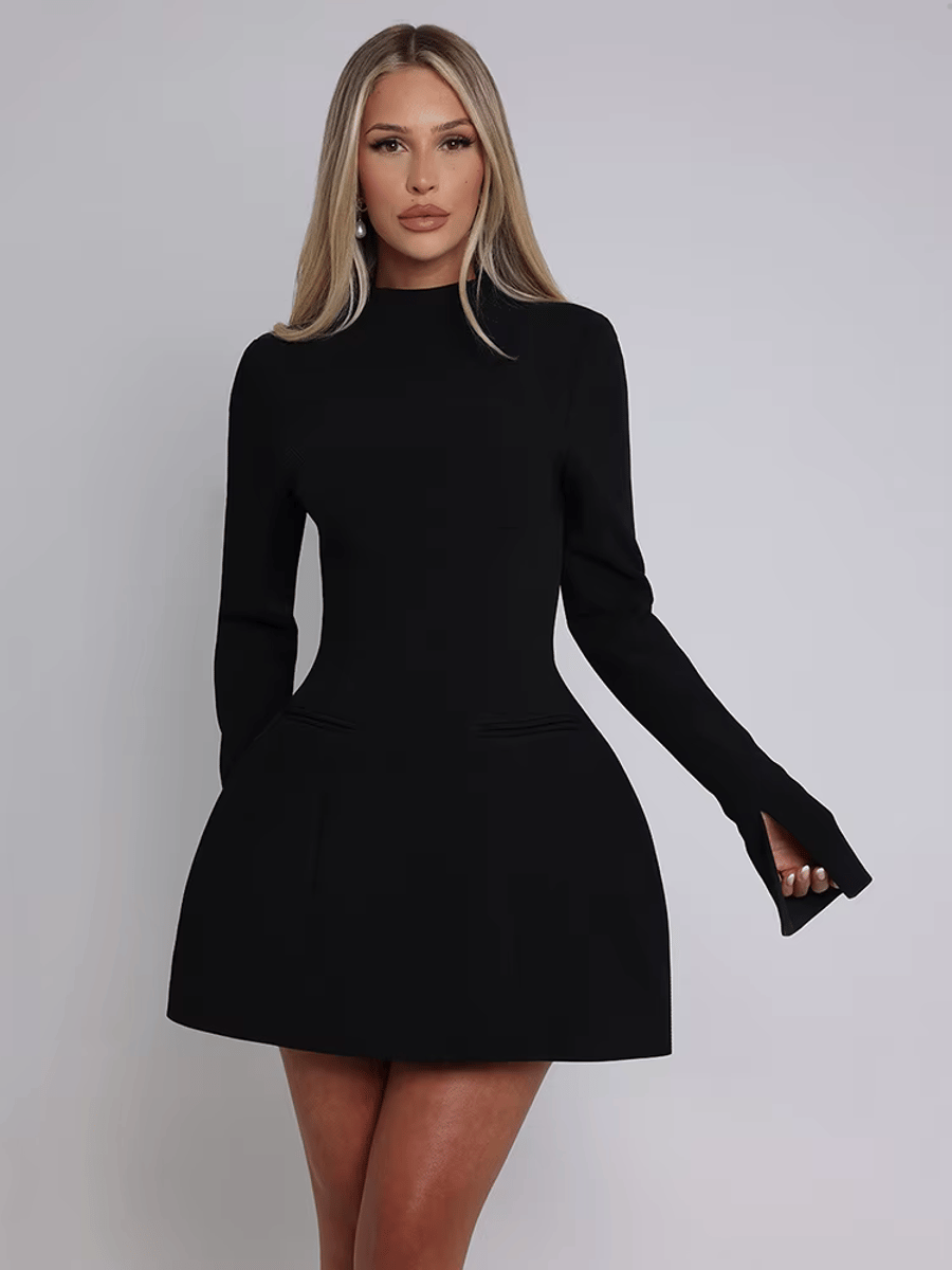 Chic Long Sleeve Backless Mini Dress for Evening Parties Mozision - Women's Mini Dresses