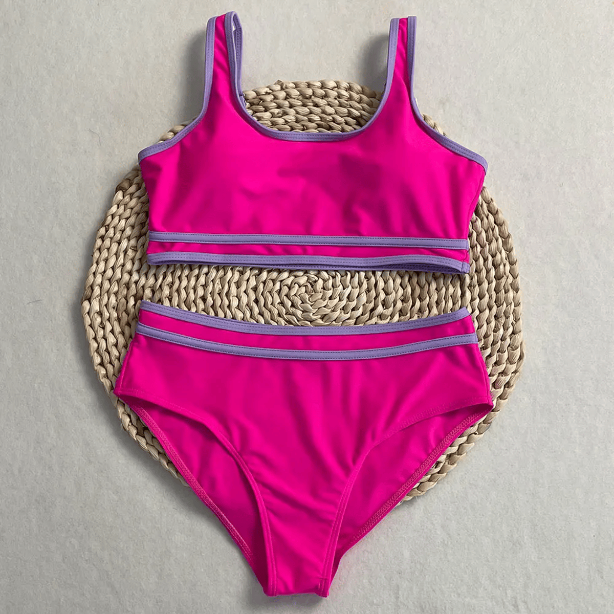 Stylish Patchwork Bikini Set with High Waist Sporty Fit