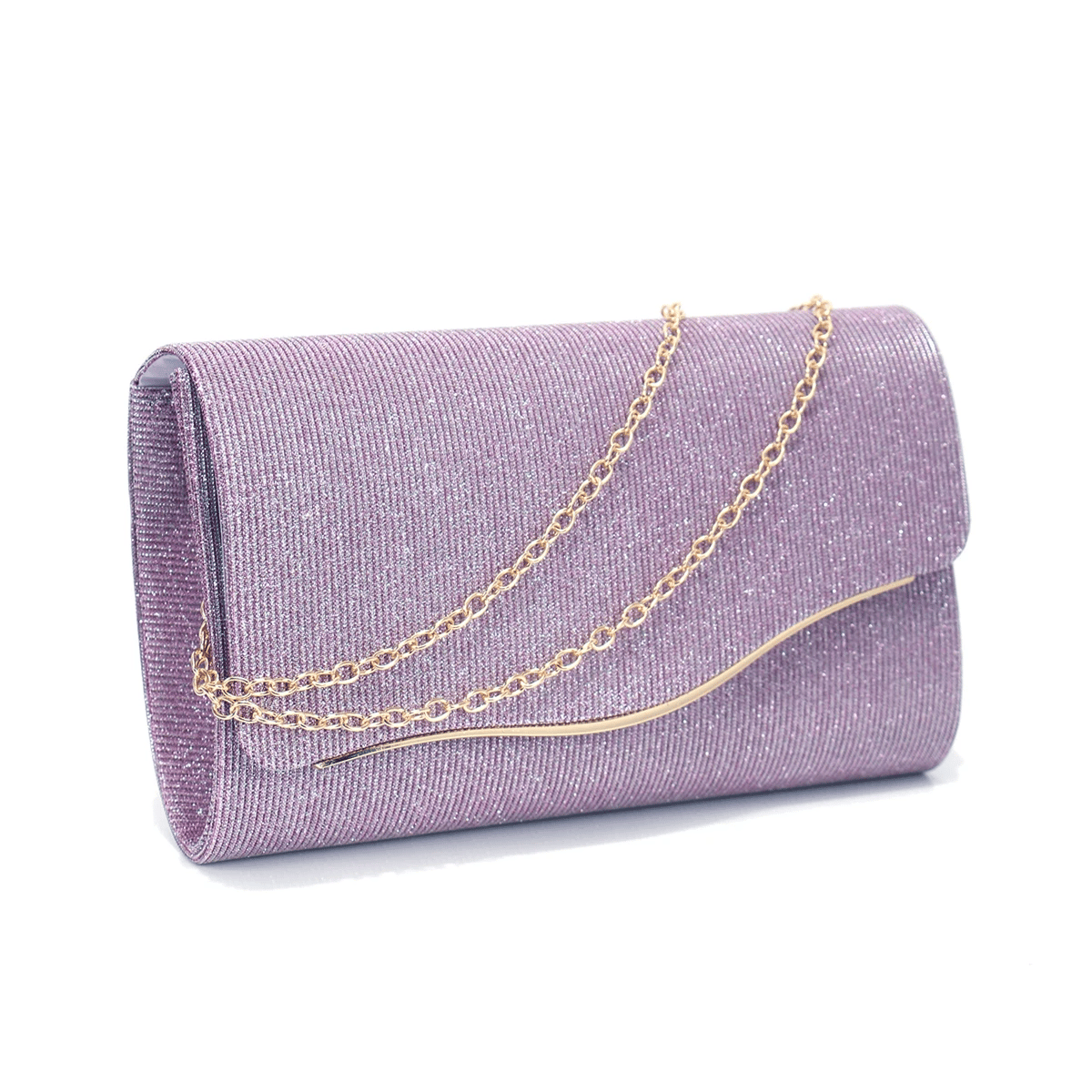 Glitter Envelope Clutch with Chain Strap for Party Wear