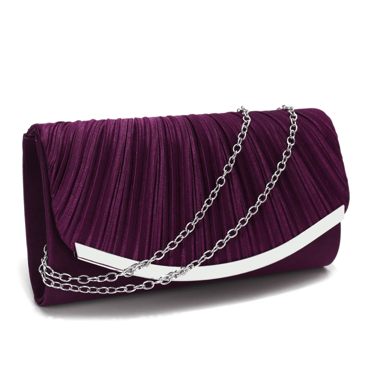 Ruched Satin Envelope Clutch with Chain for Evening Events