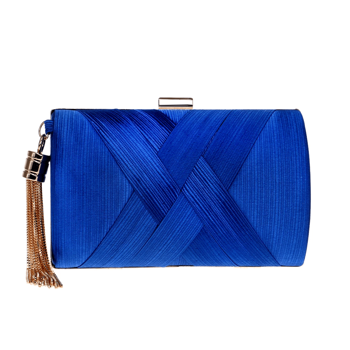 Criss-Cross Satin Clutch with Tassel and Chain Strap