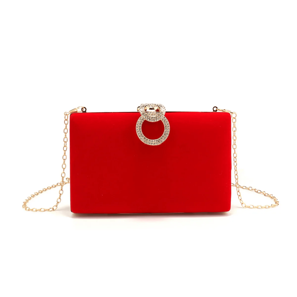 Velvet Clutch with Diamond Detail and Chain for Evening Events Sekusa - Women's Clutch Bags