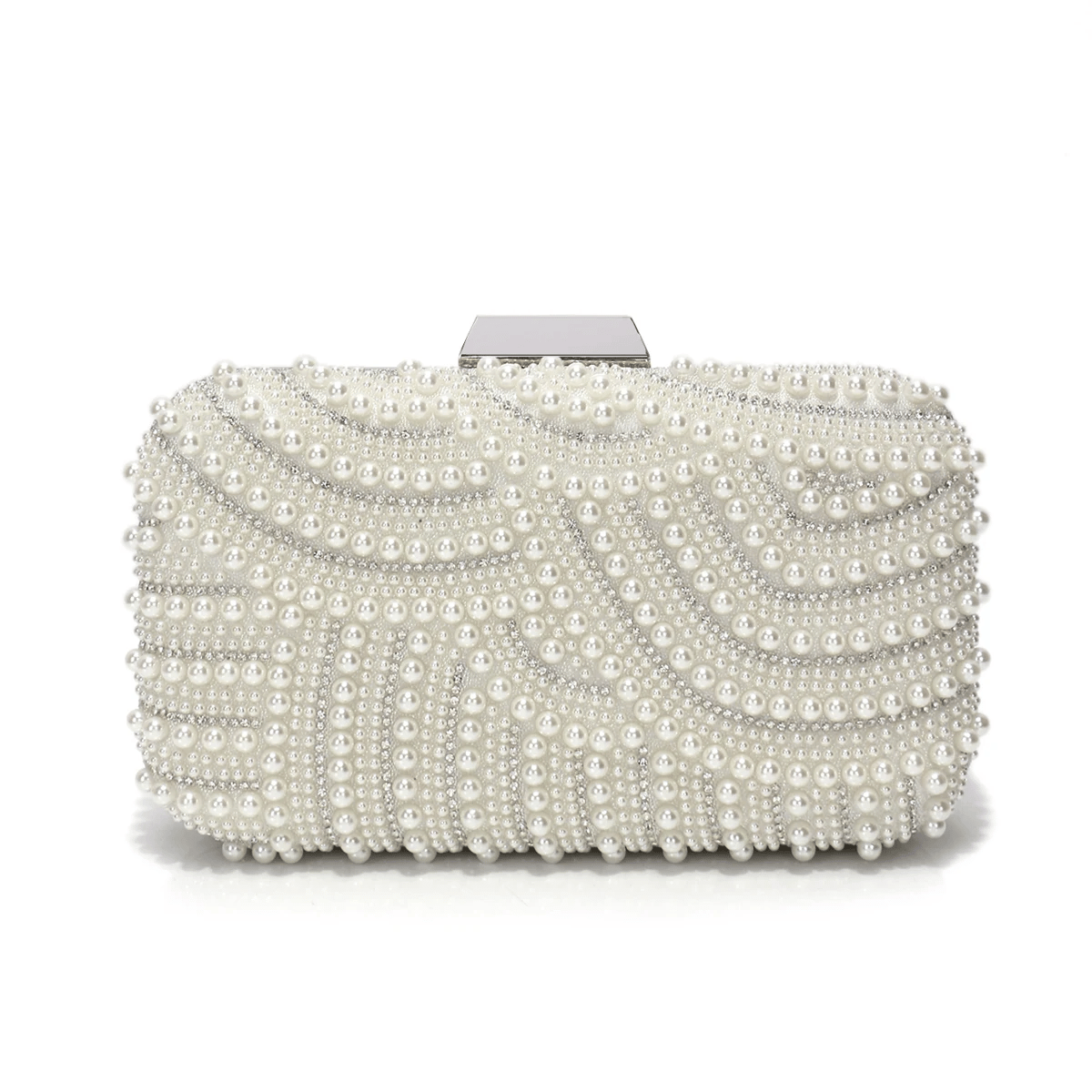 Vintage Pearl Beaded Clutch with Rhinestones and Chain Strap Sekusa - Women's Clutch Bags