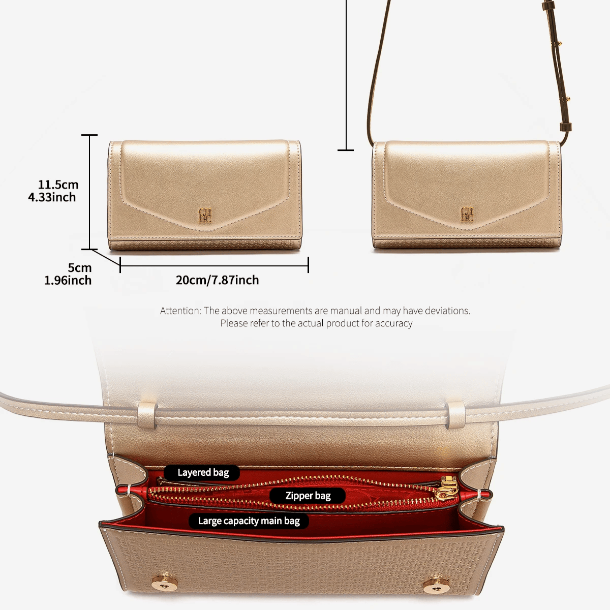 Small Flip Crossbody Bag with Detachable Strap and Wallet