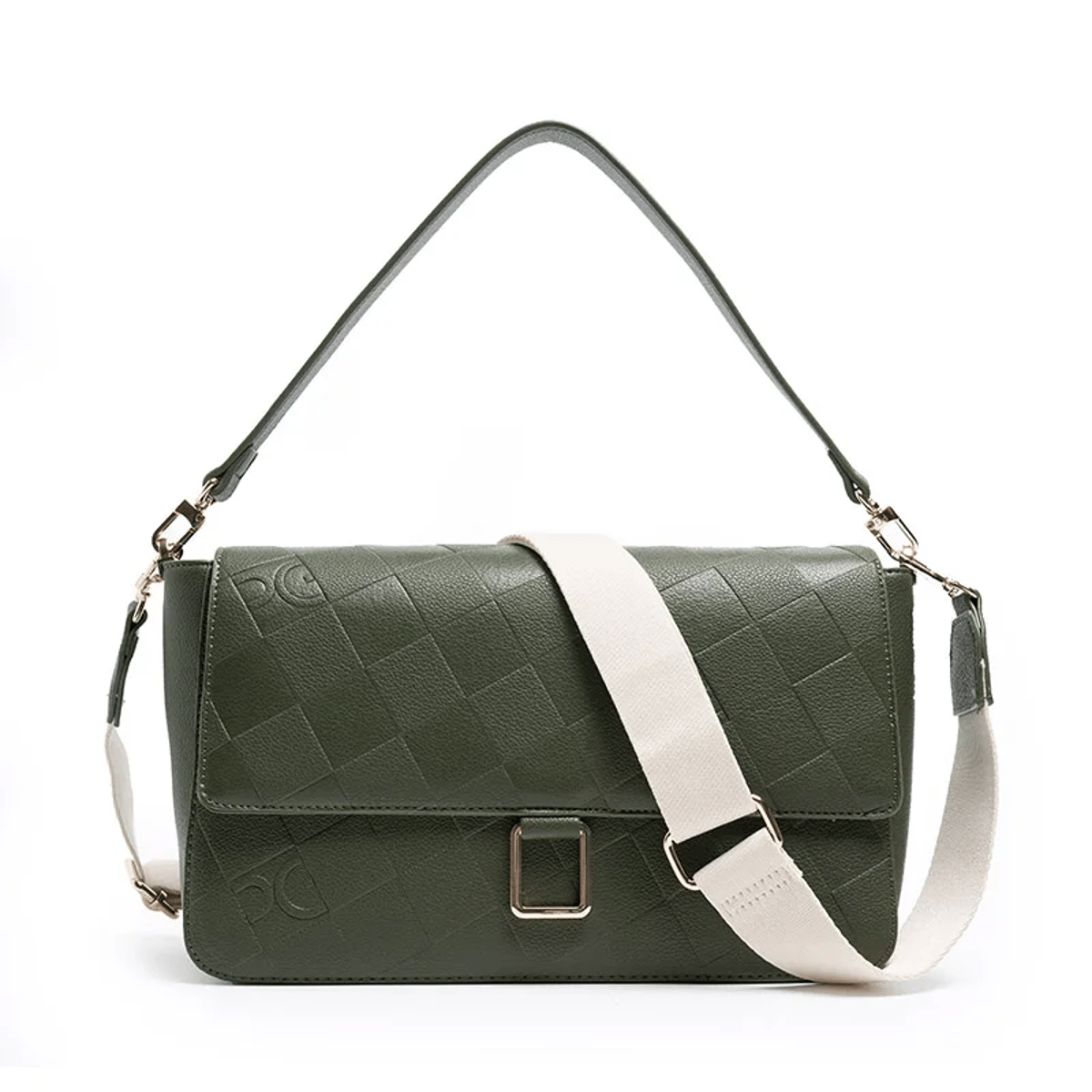 Minimalist Solid Color Shoulder Bag with Flap and Metal Logo