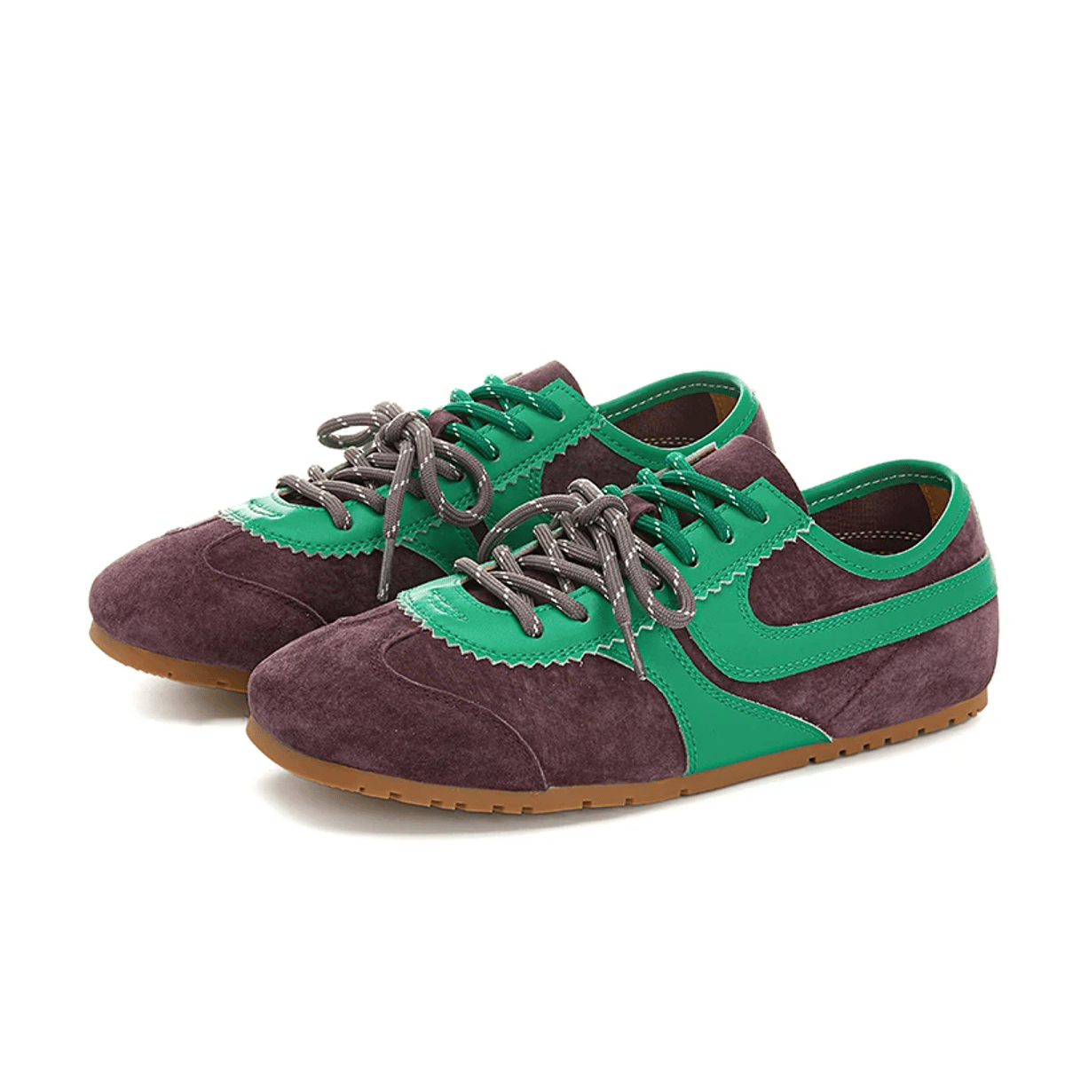 Lace-Up Colorblock Leather Sneakers with Casual Round Toe Design Aiyuqi - Women's Low Top Sneakers
