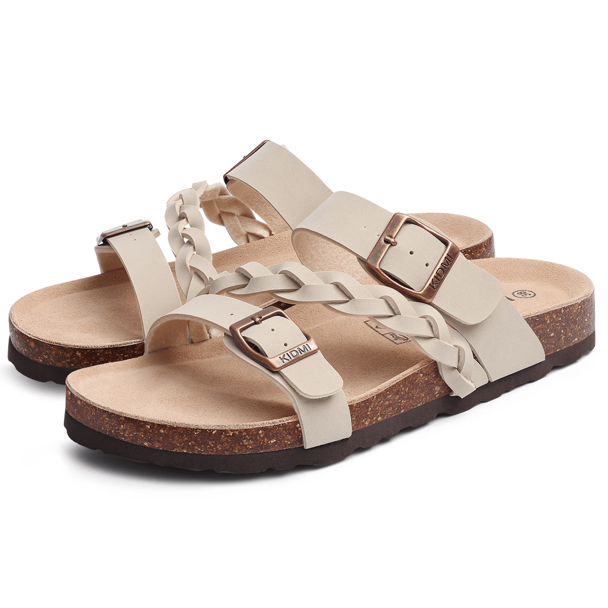 Women's Slip-On Cork Sandals with Adjustable Buckle Straps Shevalues - Women's Flat Sandals