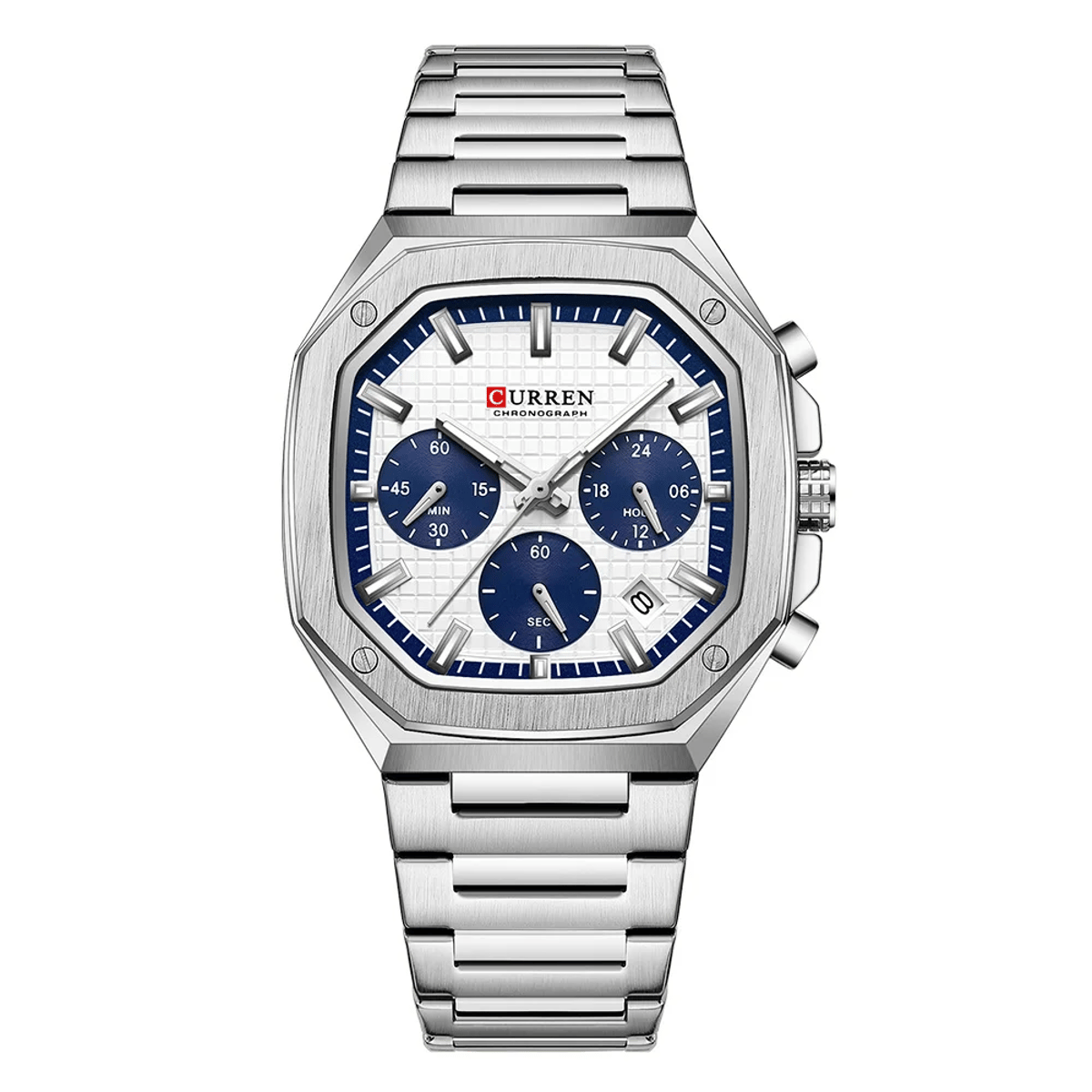 Stylish Square Dial Chronograph Watch with Stainless Steel Band Curren - Men's Dress Watches