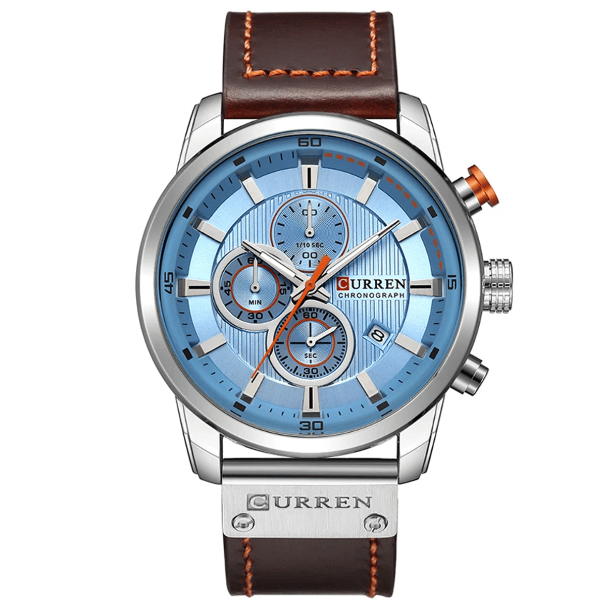 Elegant Men's Chronograph Watch with Leather Strap and Calendar