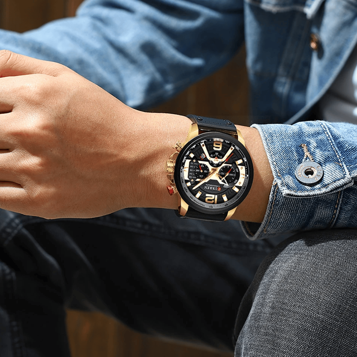 Stylish Men's Chronograph Leather Watch with Waterproof Design Curren - Men's Dress Watches 2