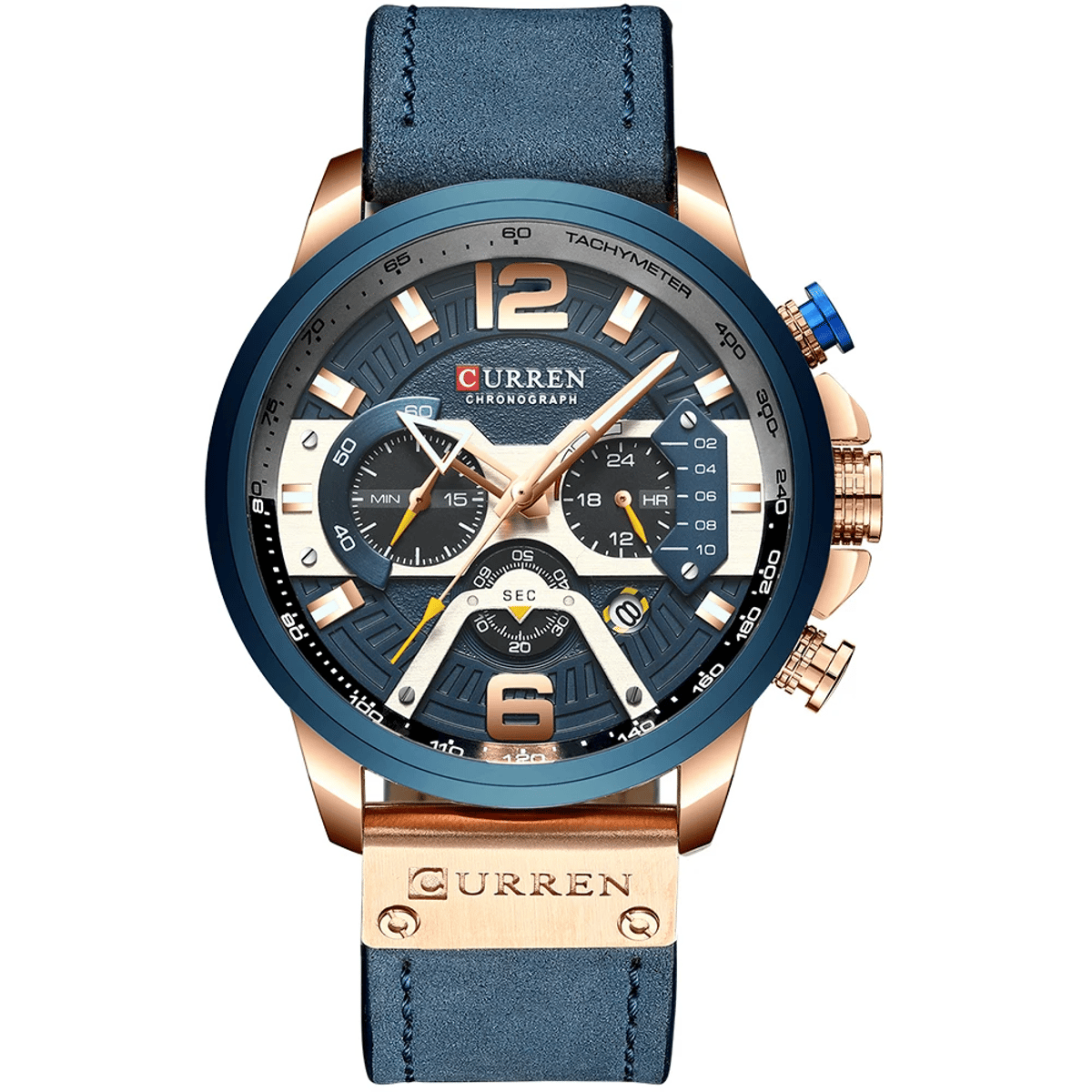 Stylish Men's Chronograph Leather Watch with Waterproof Design Curren - Men's Dress Watches
