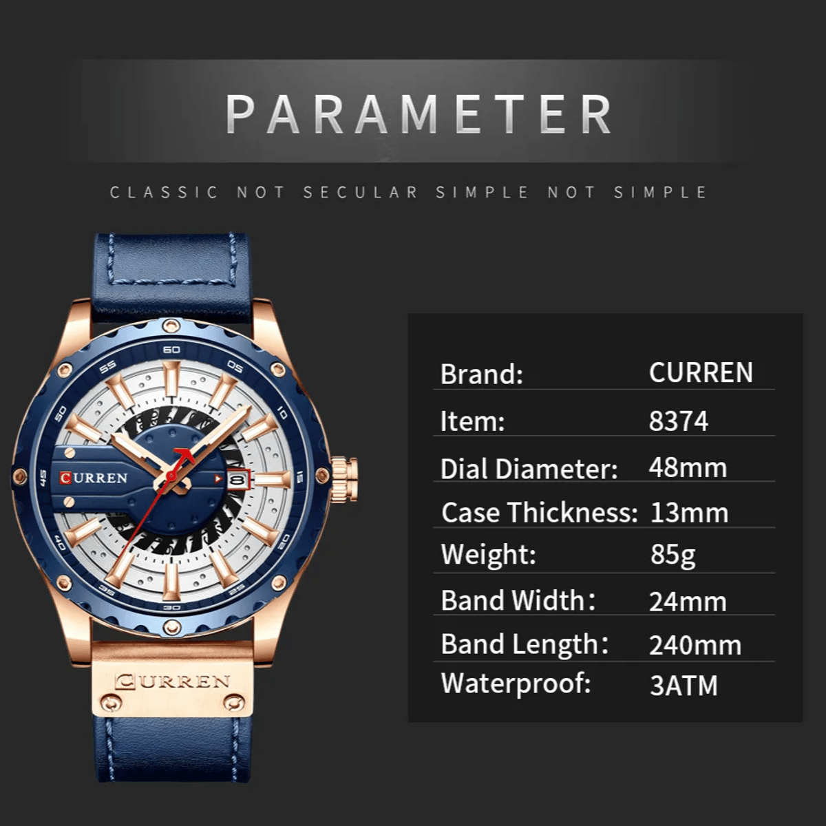 Stylish Men's Leather Watch with Luminous Hands and Date Display Curren - Men's Dress Watches 5