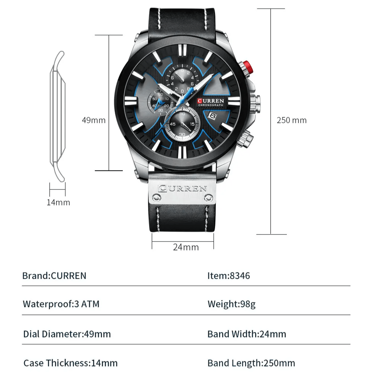 Sporty Men's Chronograph Watch with Leather Strap and Date Display Curren - Men's Dress Watches 4