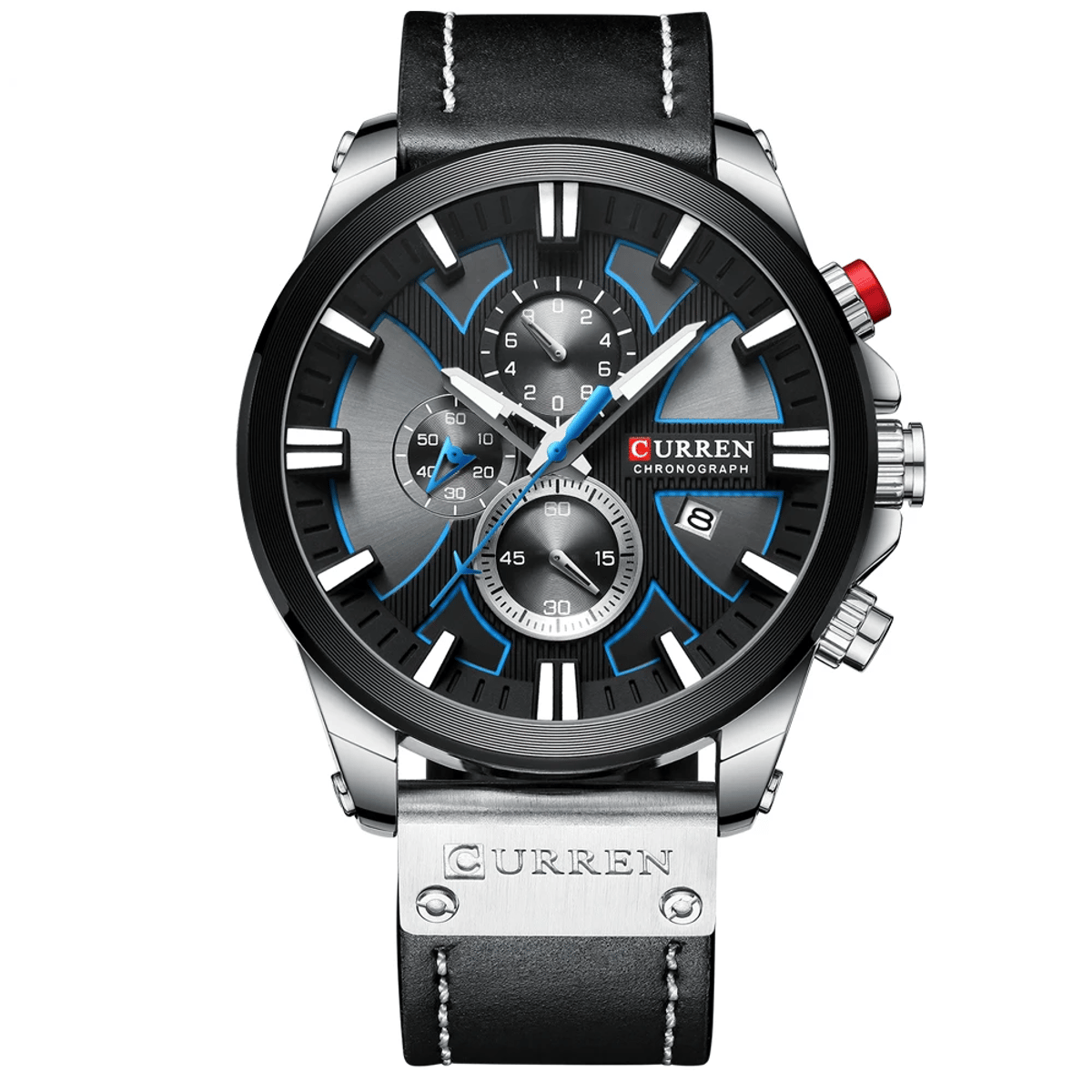 Sporty Men's Chronograph Watch with Leather Strap and Date Display Curren - Men's Dress Watches