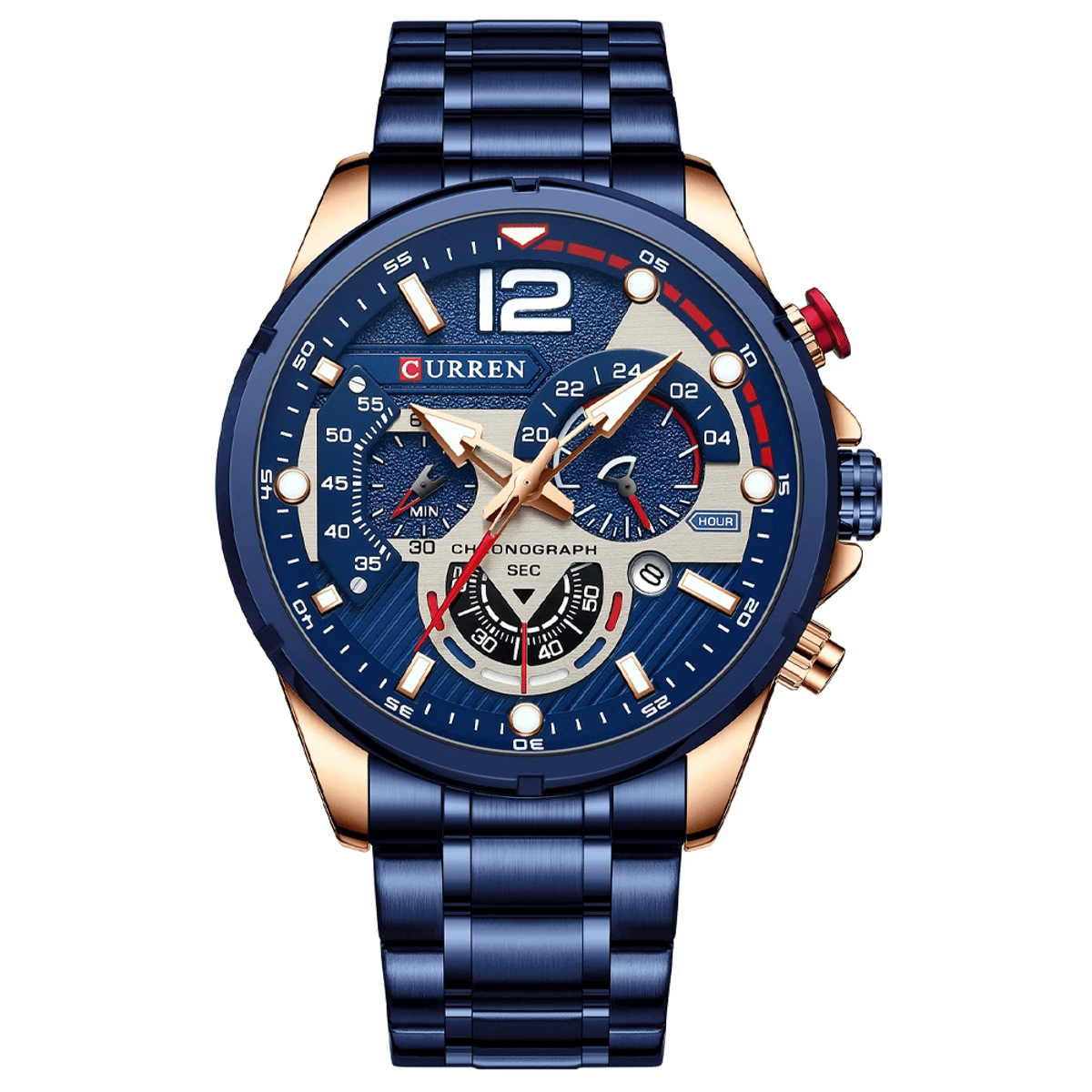 Stylish Men's Chronograph Quartz Watch with Stainless Steel Band Curren - Women's Dress Watches