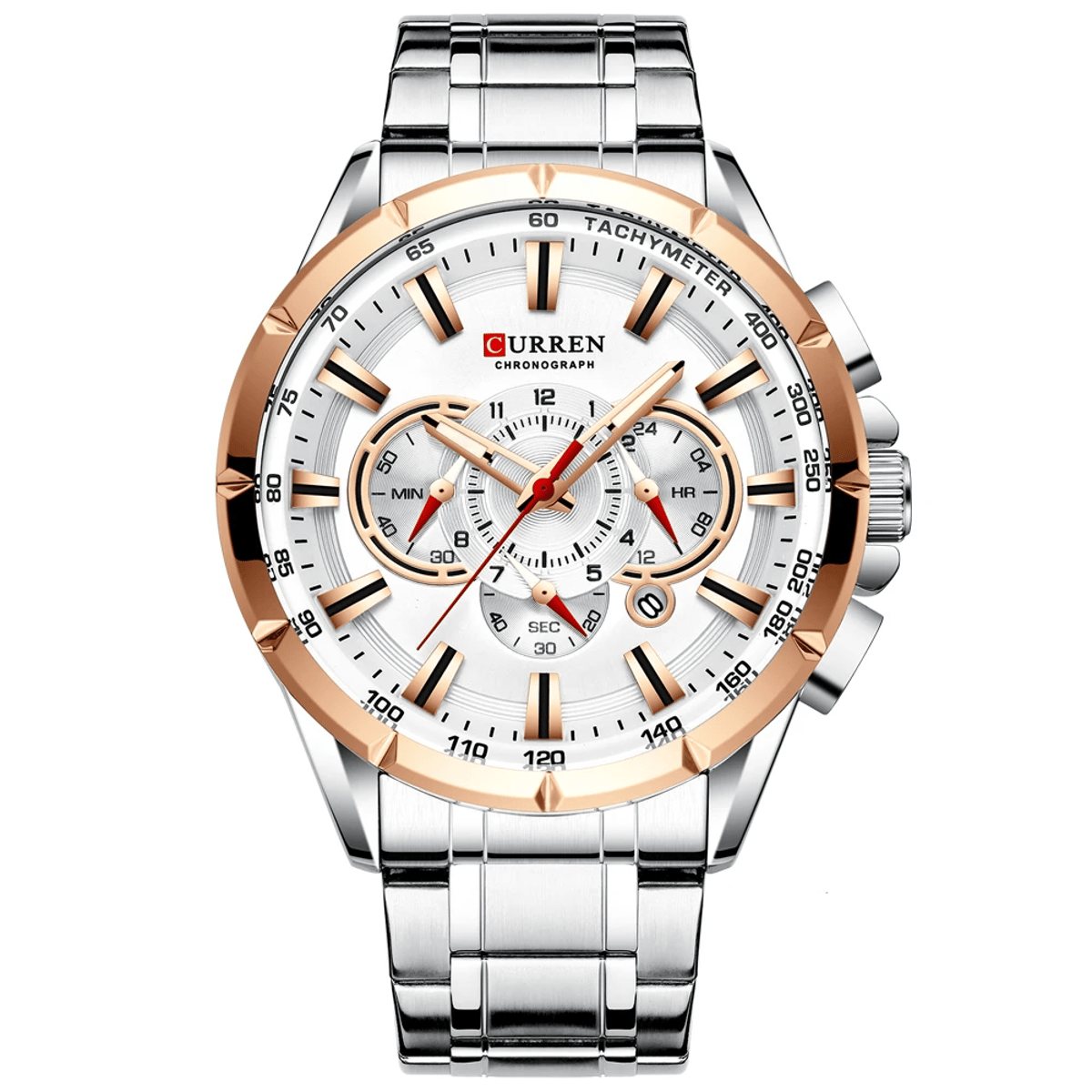 Stylish Chronograph Men's Watch with Big Dial and Steel Band Curren - Women's Dress Watches