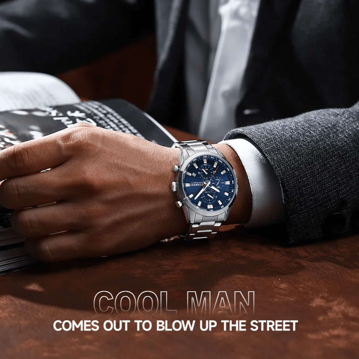 Stylish Men's Quartz Watch with Chronograph and Steel Strap Stylish Men's Quartz Watch with Chronograph and Steel Strap