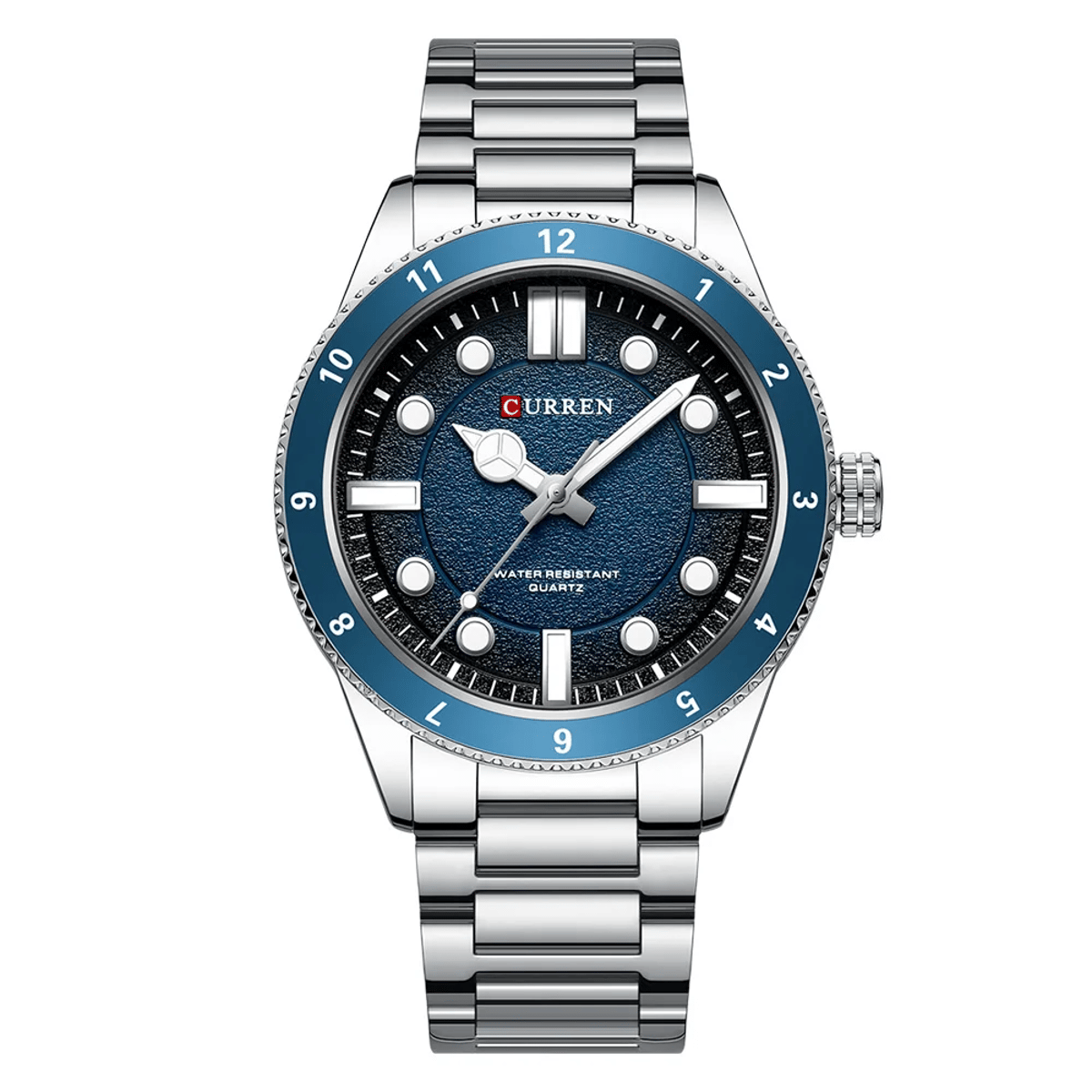 Elegant Round Quartz Watch with Luminous Hands and Steel Strap