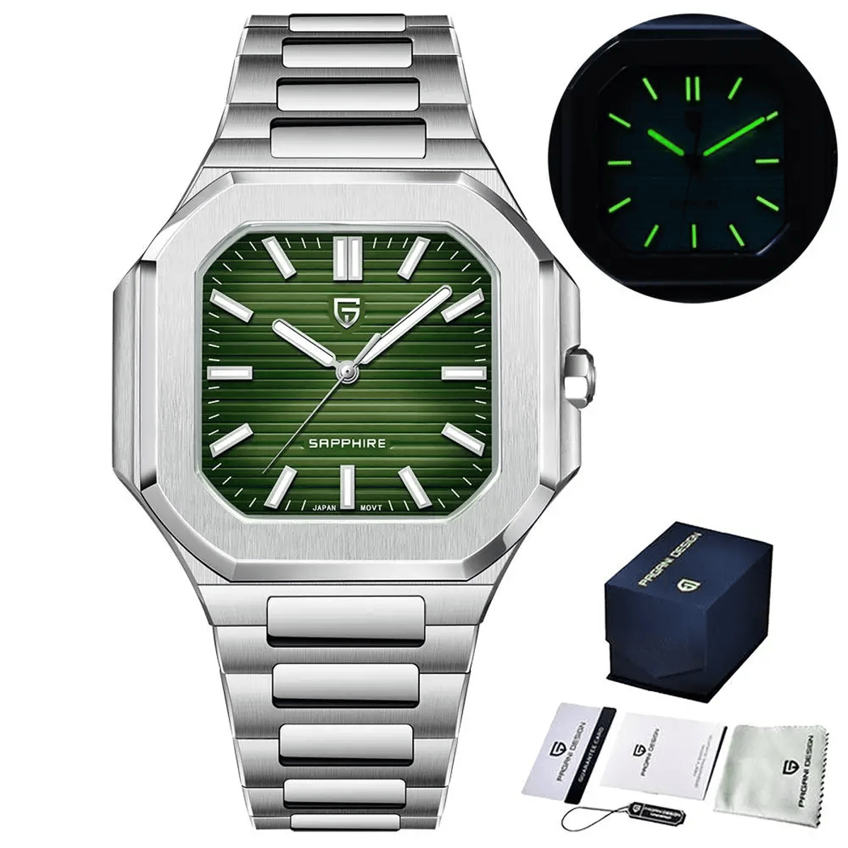 Modern Square Quartz Watch with Checkered Dial and Sapphire Glass
