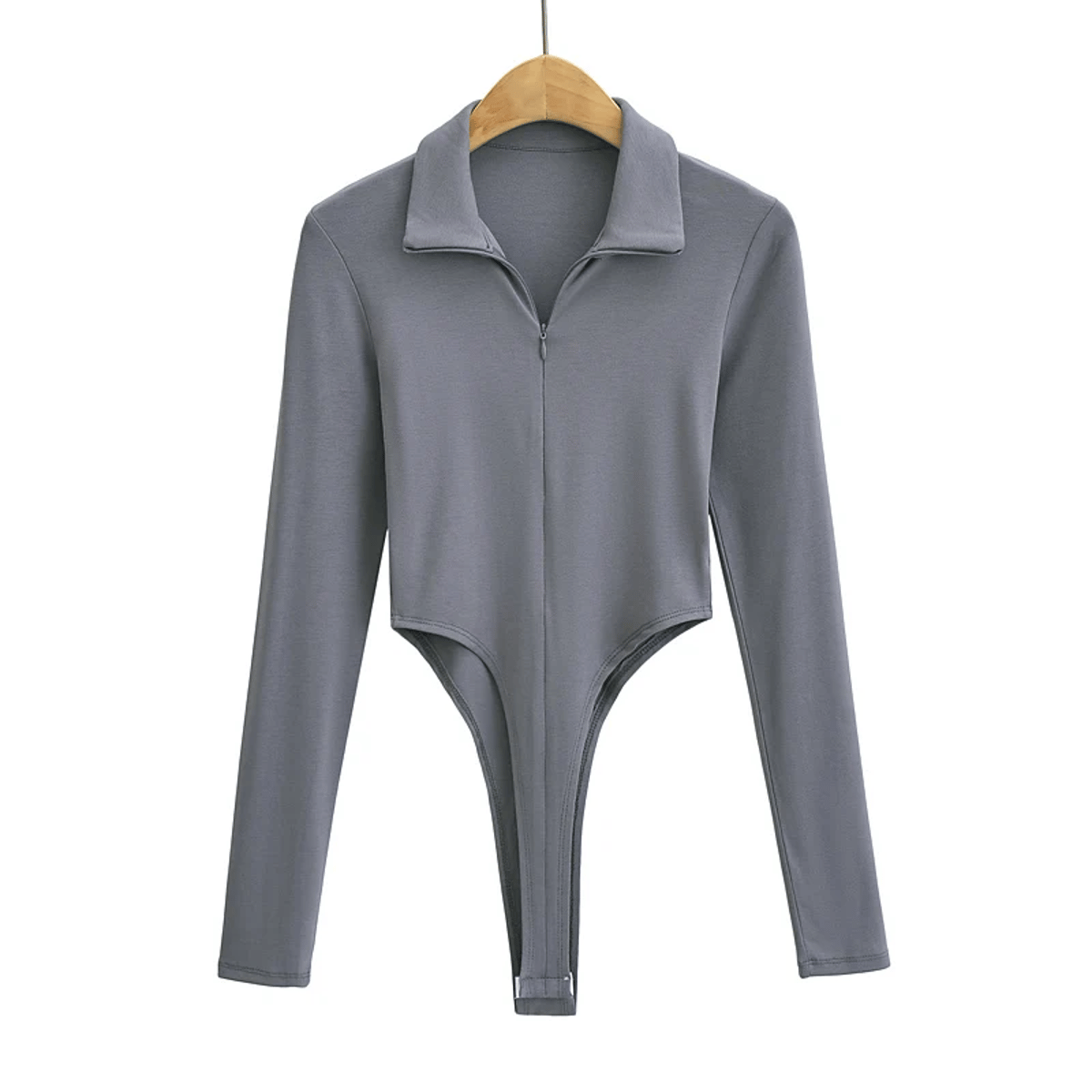 Zip-Up Long Sleeve Bodysuit with Bodycon Fit and Solid Color Zip-Up Long Sleeve Bodysuit with Bodycon Fit and Solid Color