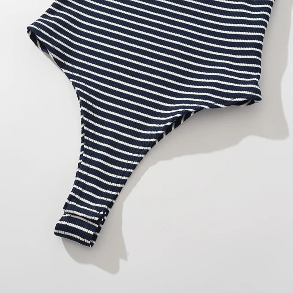 Striped Knit Bodysuit with Short Sleeves and Bodycon Fit