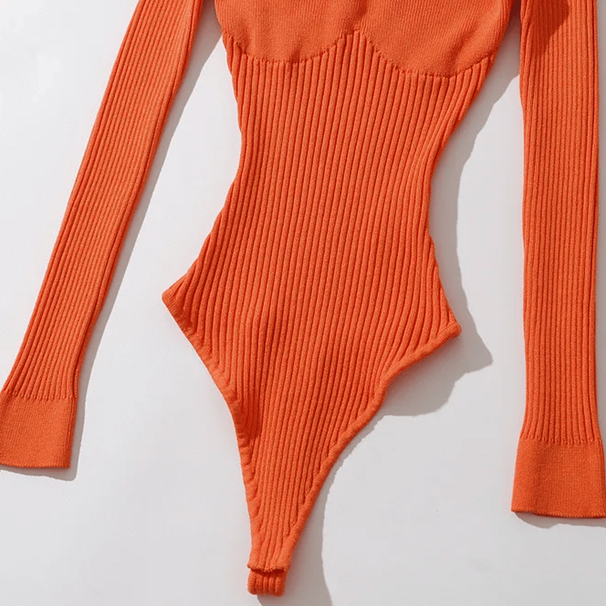 Long Sleeve Square Neck Bodysuit with Halter V-Neck Detail Bruscrest - Women's Babydolls & Bodysuits 3