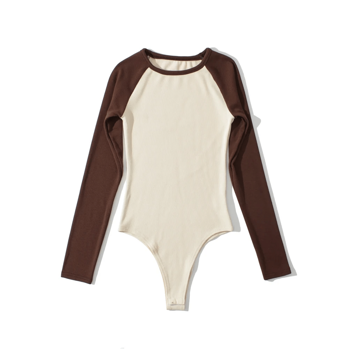 Patchwork Ribbed Long Sleeve Bodysuit for Women Streetwear