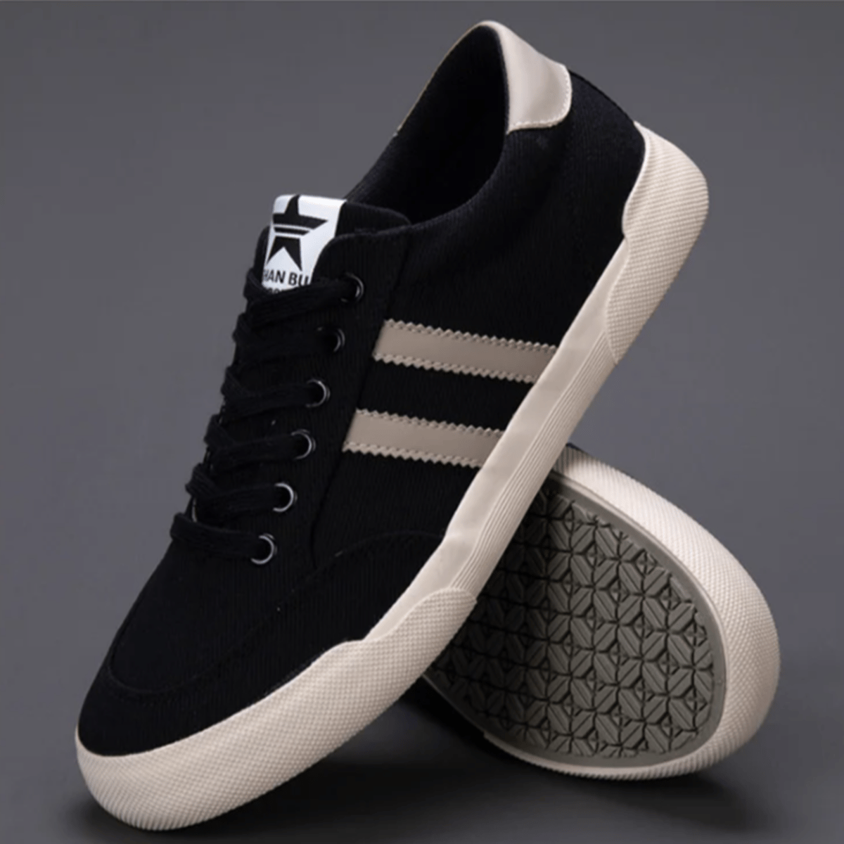 Men’s Vintage Canvas Vulcanized Sneakers with Flat Rubber Sole