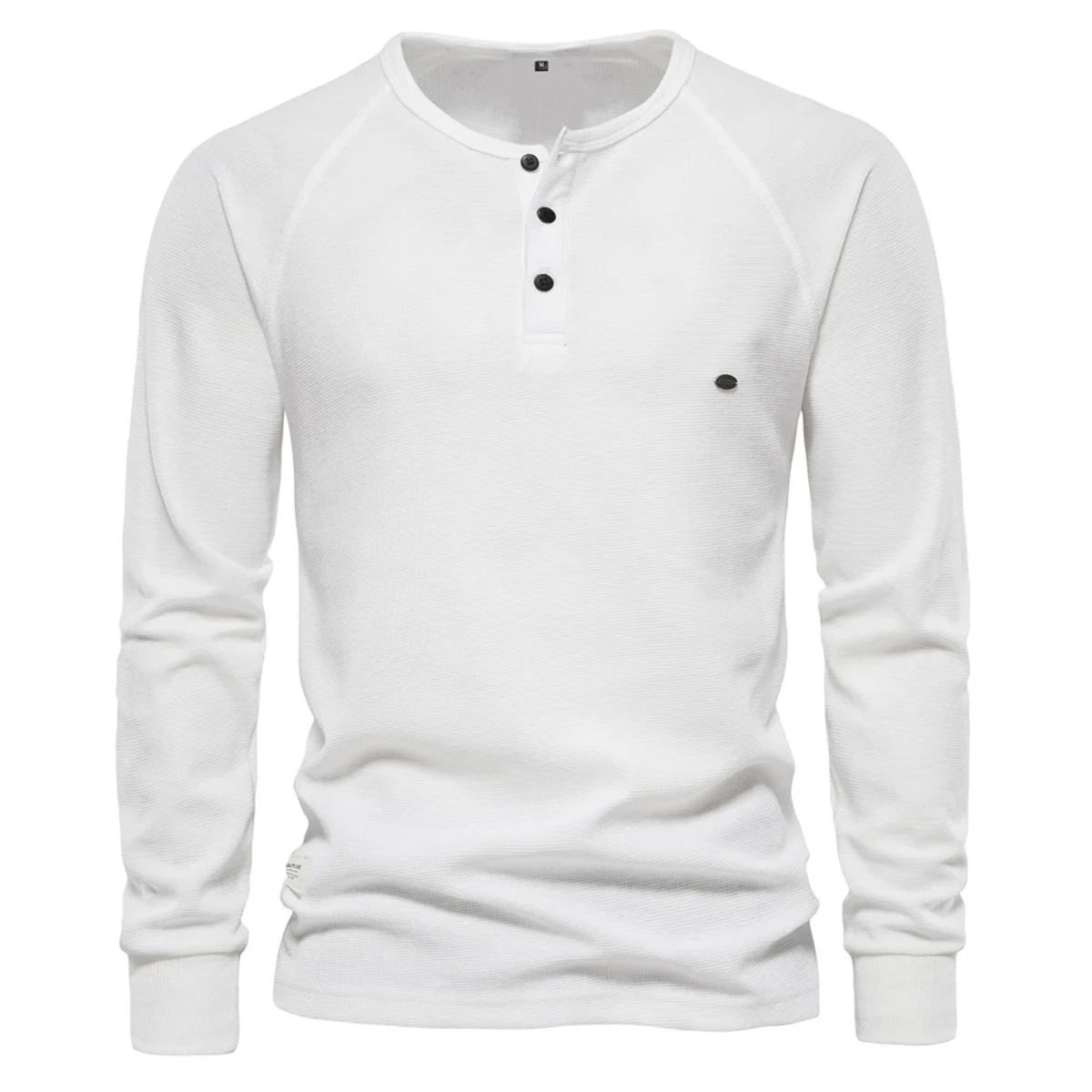 Men’s Waffle Knit Henley Long Sleeve T-Shirt for Casual Wear