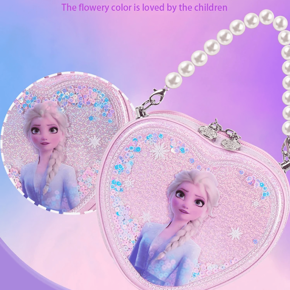 Heart-Shaped Glitter Shoulder Bag with Pearl Handle