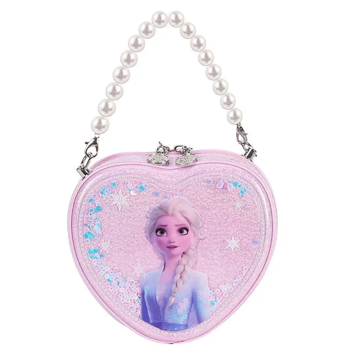 Heart-Shaped Glitter Shoulder Bag with Pearl Handle